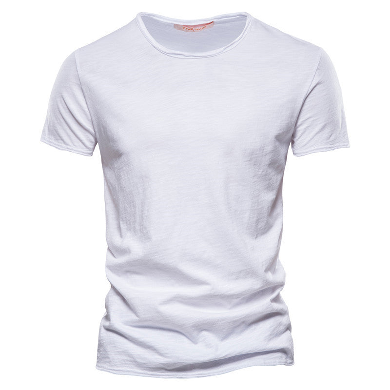 Heren Slim Fit Katoenen Effen Kleur Korte Mouwen T-shirt