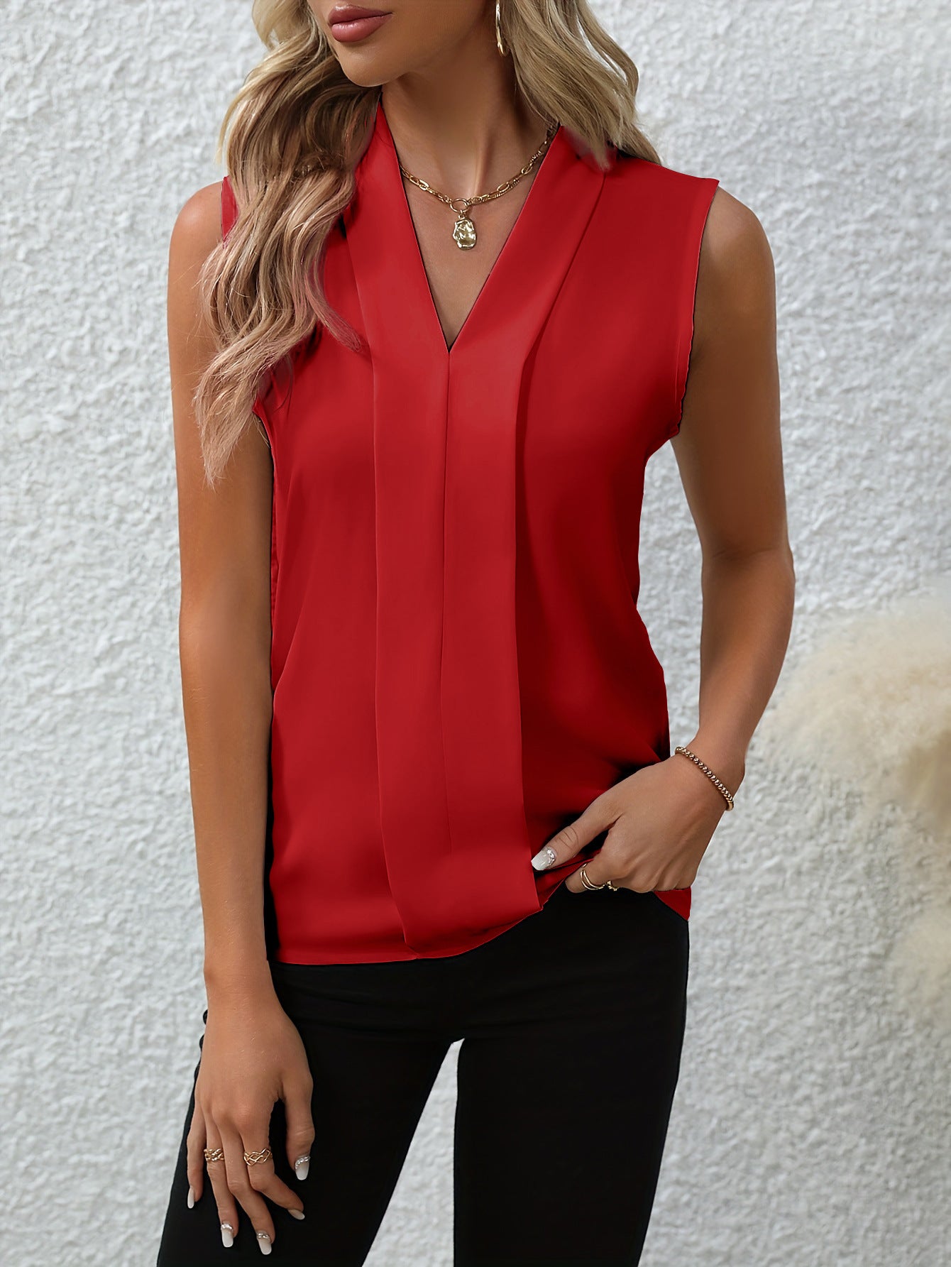 Solid Color Sexy V-neck Fashionable All-match Shirt