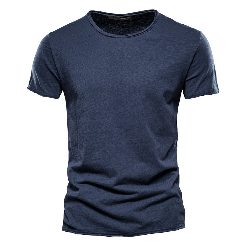 Heren Slim Fit Katoenen Effen Kleur Korte Mouwen T-shirt