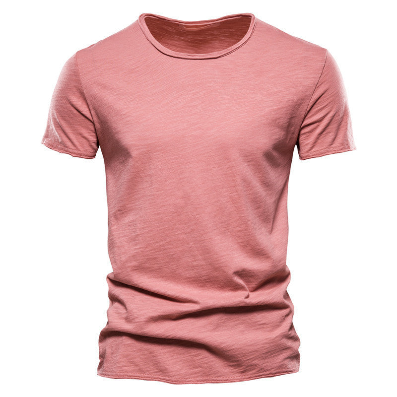 Heren Slim Fit Katoenen Effen Kleur Korte Mouwen T-shirt