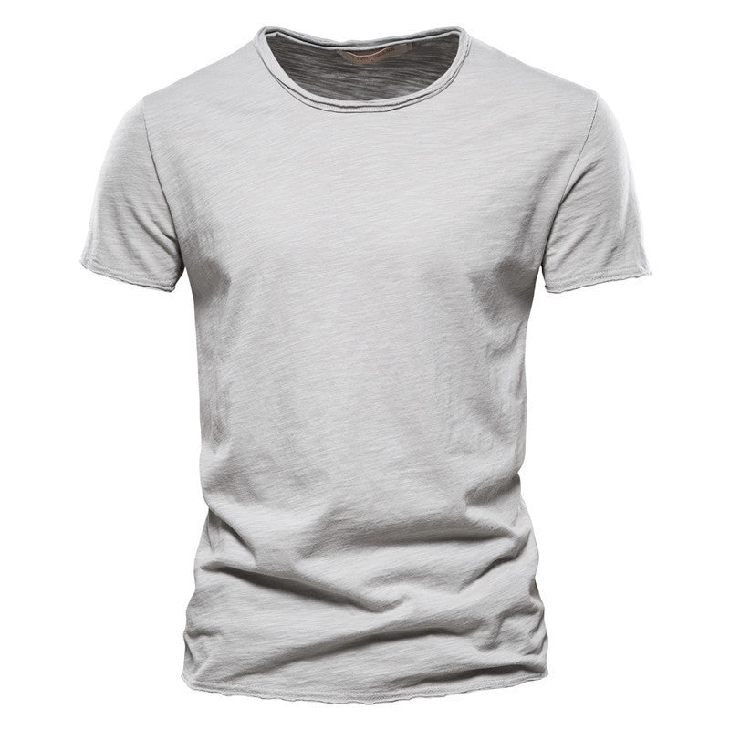 Heren Slim Fit Katoenen Effen Kleur Korte Mouwen T-shirt