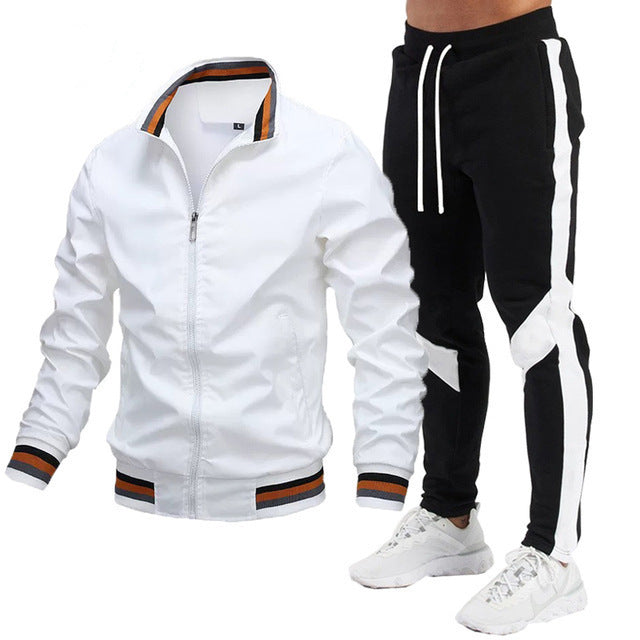 Street Running Sports Teen Jacket Stitching Printing Sweatpants Suit