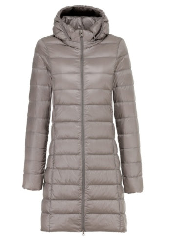 Mid-Length Light Drop-Off Hat White Duck Down Jacket