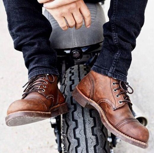 Front Strap Round Toe Motorcycle Boots