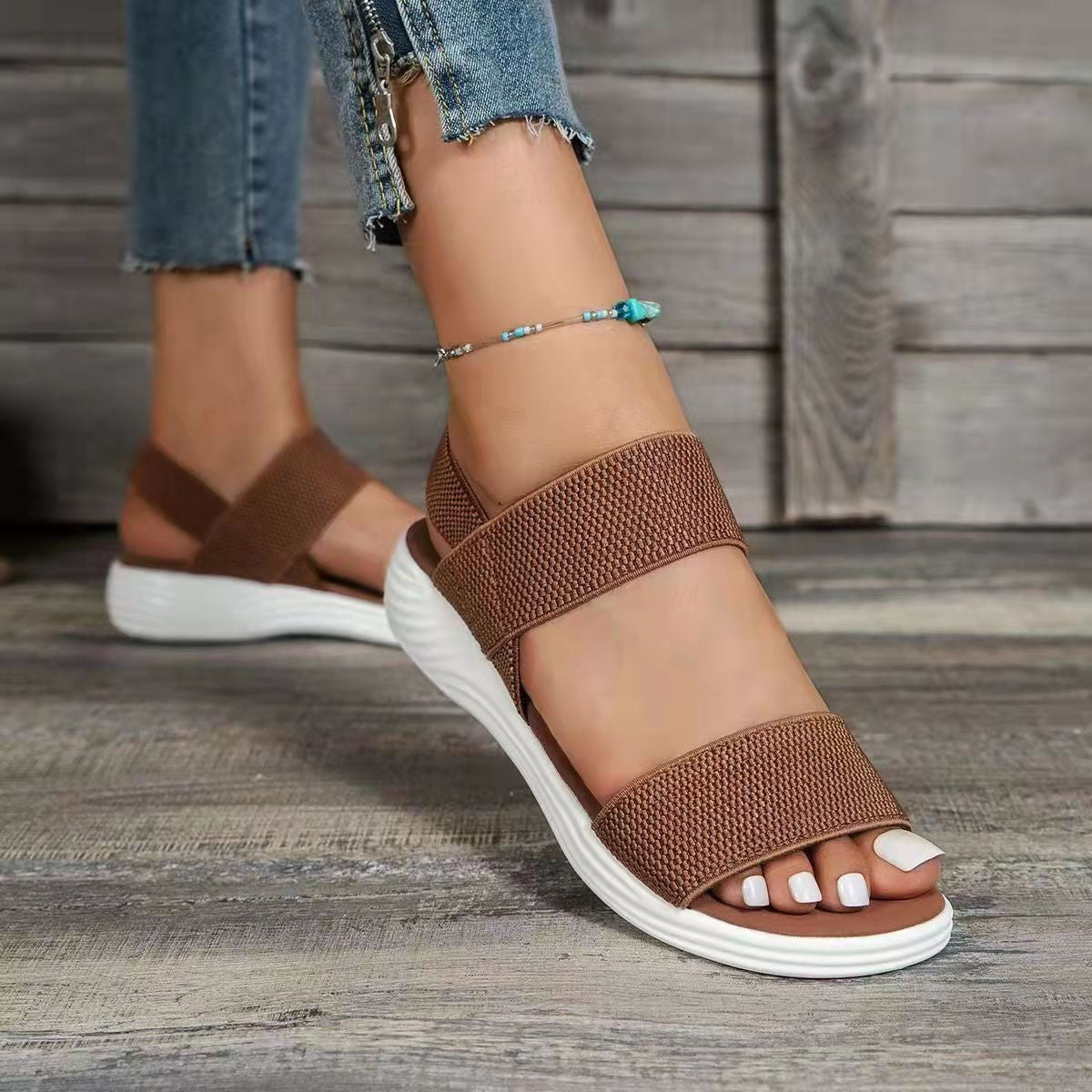 Casual Flyknit Elastic Back Strap Sandals