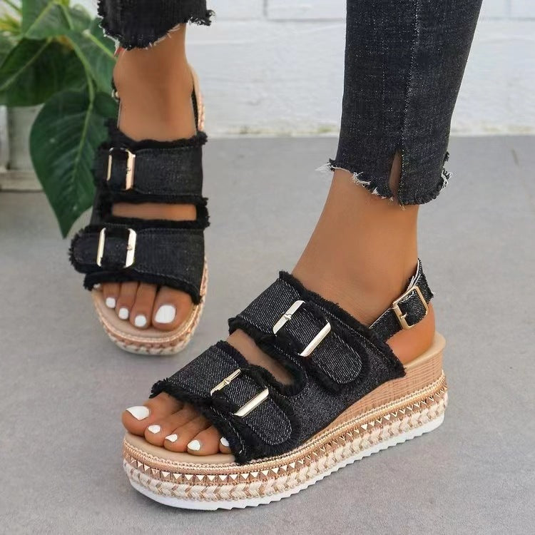 Retro Double Buckle Beach Sandals