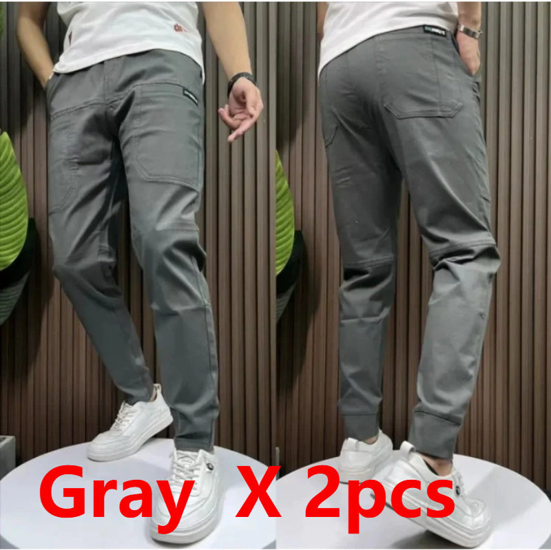 Men's Ice Silk Stitching Six-pocket Embroidery High Elastic Casual Pants