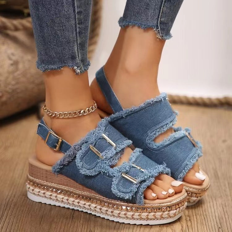 Retro Double Buckle Beach Sandals