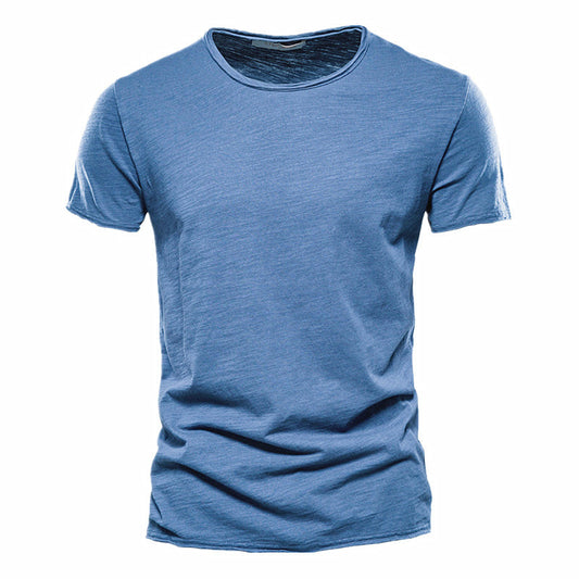 Heren Slim Fit Katoenen Effen Kleur Korte Mouwen T-shirt