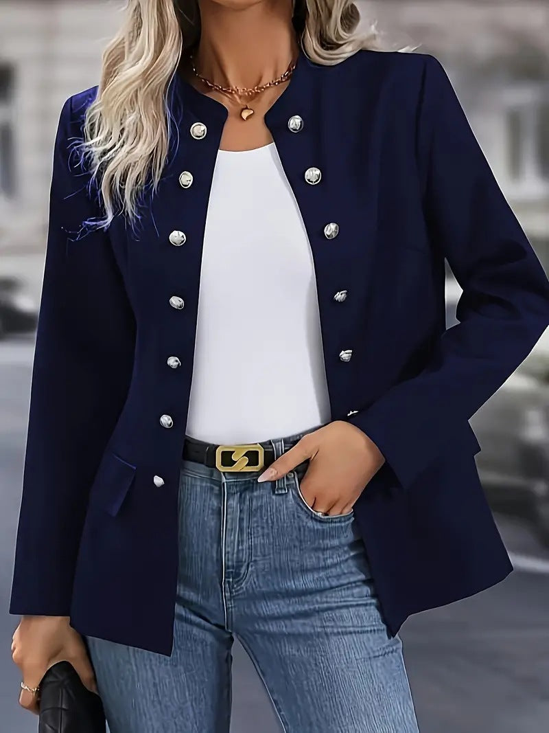 Winter Fashion Solid Color Stand Collar Double Breasted Cardigan Jacket