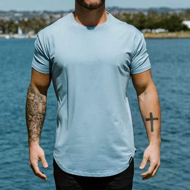 Slim Fit Muscle Round Hem Short Sleeve Popular Sports T-shirt