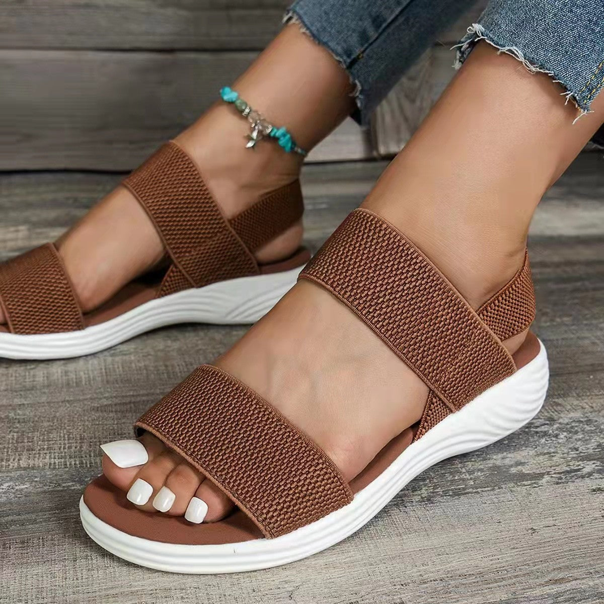 Casual Flyknit Elastic Back Strap Sandals