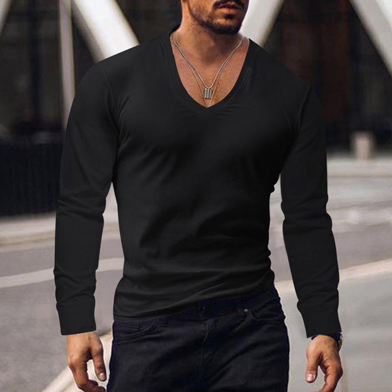 Men's Summer Long-sleeve Top Bottoming Shirt V-neck T-shirt