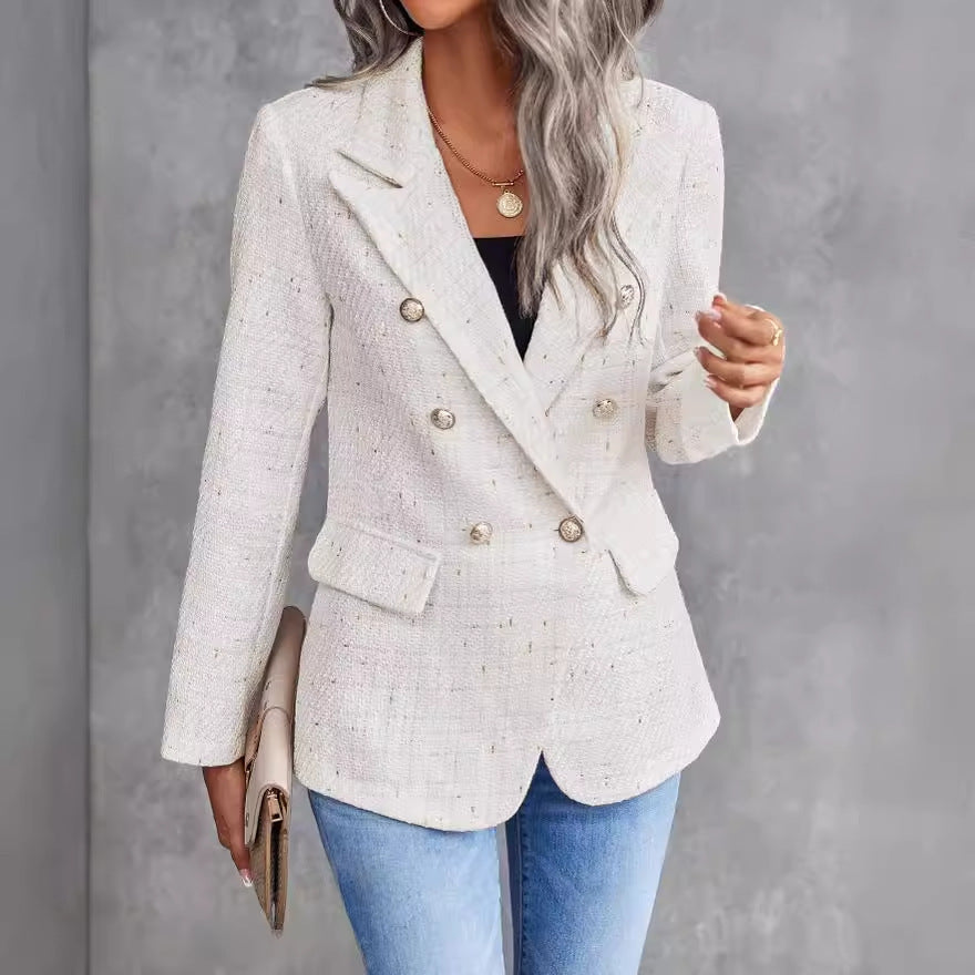 Double-Breasted Tweed Suit Jacket