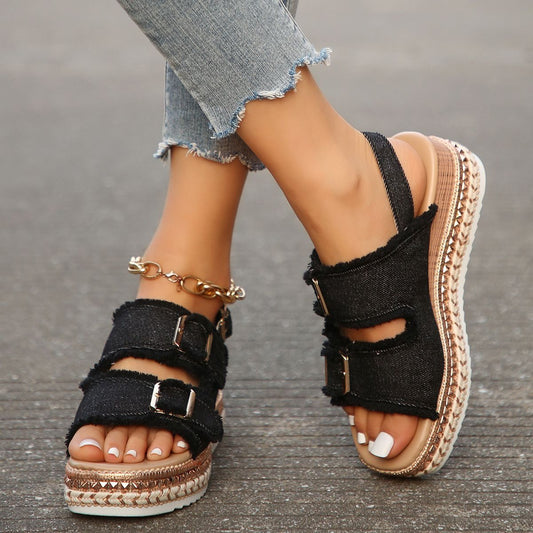 Retro Double Buckle Beach Sandals