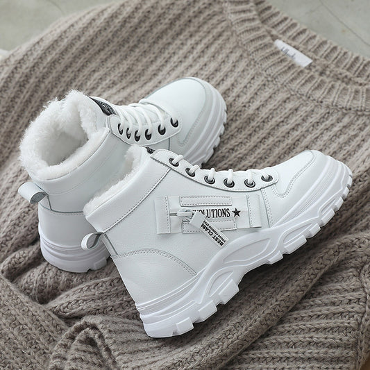 Fleece Lace-up Boots Winter Warm Short Plush High-top Shoes