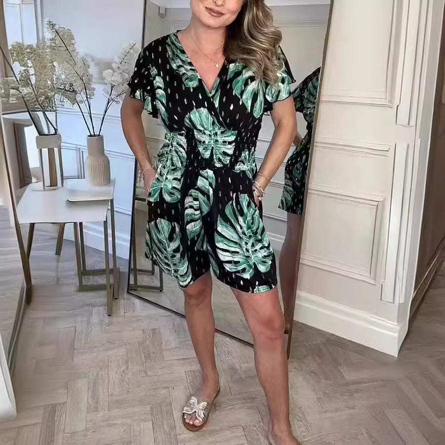 Leaf Print Summer Jumpsuit