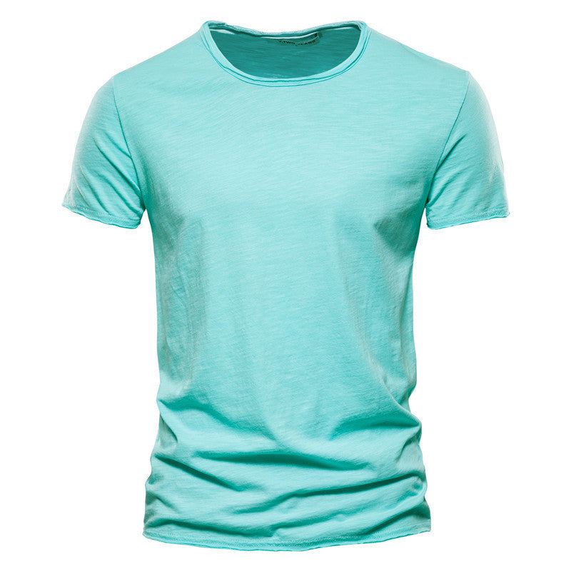 Heren Slim Fit Katoenen Effen Kleur Korte Mouwen T-shirt