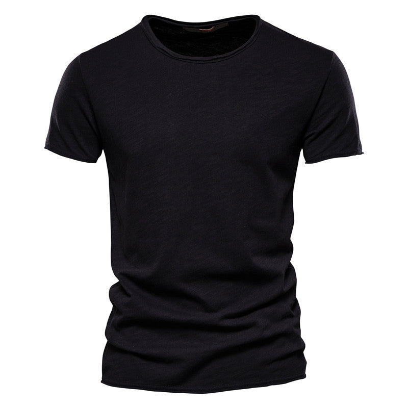 Heren Slim Fit Katoenen Effen Kleur Korte Mouwen T-shirt