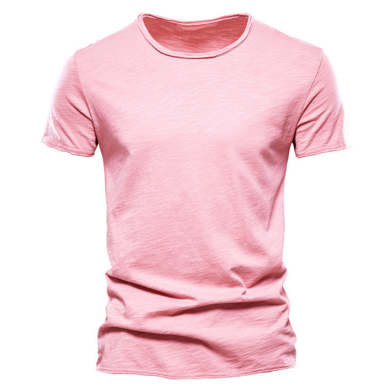 Heren Slim Fit Katoenen Effen Kleur Korte Mouwen T-shirt