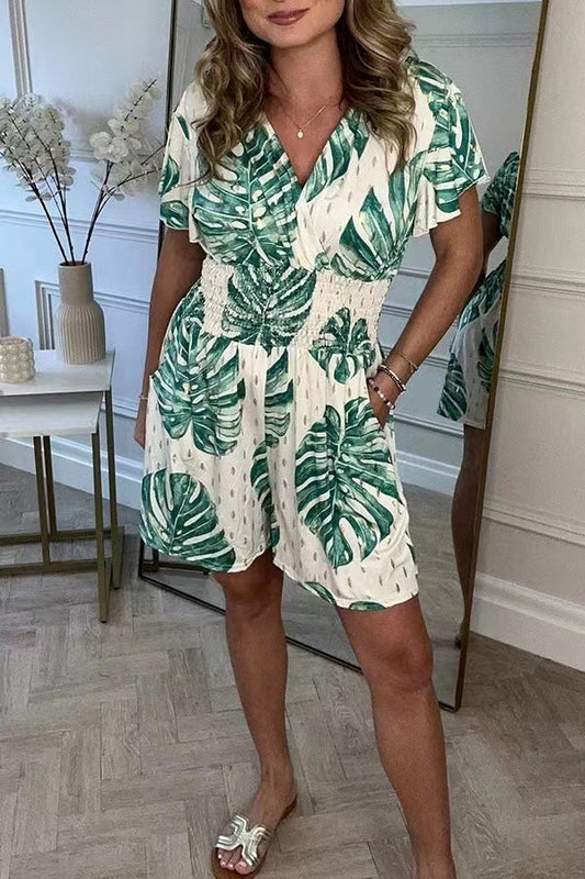 Leaf Print Summer Jumpsuit