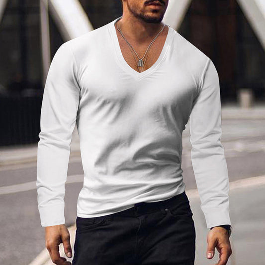 Men's Summer Long-sleeve Top Bottoming Shirt V-neck T-shirt