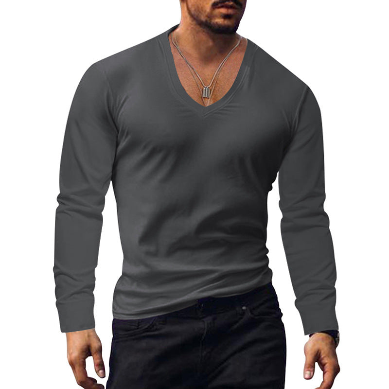 Men's Summer Long-sleeve Top Bottoming Shirt V-neck T-shirt