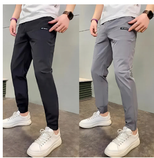 Men's Ice Silk Stitching Six-pocket Embroidery High Elastic Casual Pants