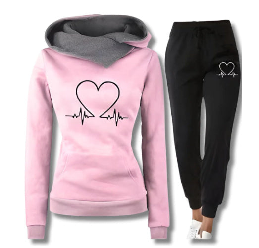 Women Tracksuit Pullovers Hoodies and Black Pants Autumn