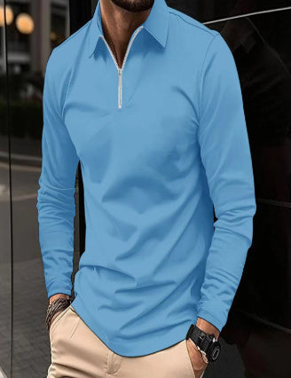 Buckle European And American Men's Daily Casual Polo Collar Long Sleeve Polo Wear