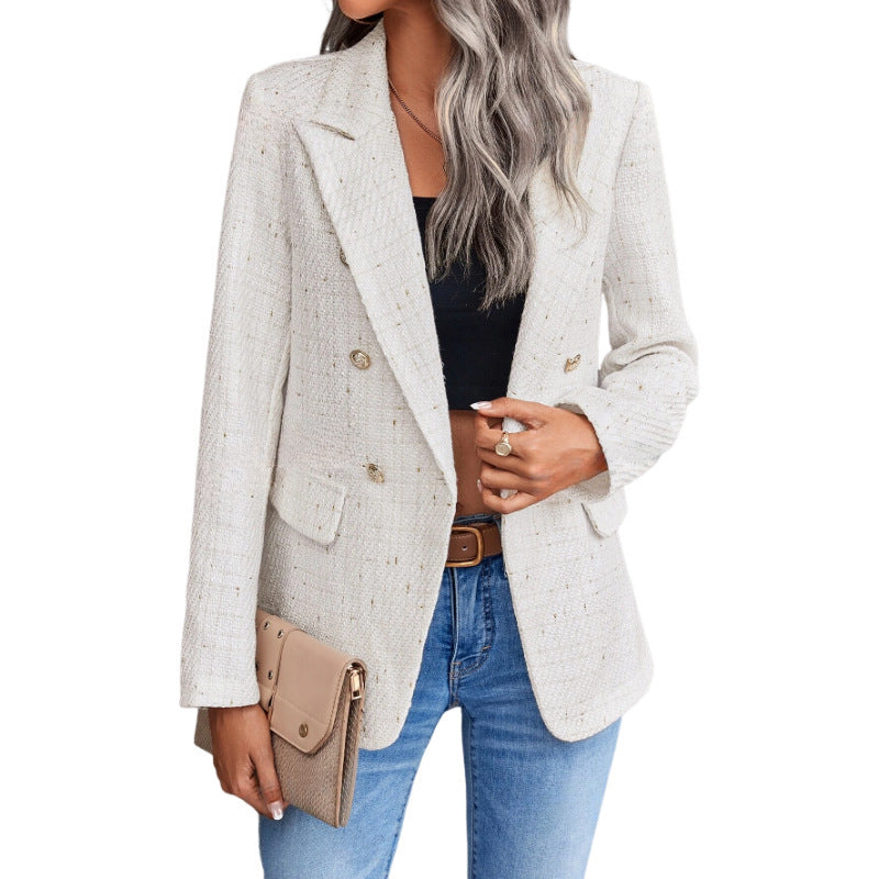 Double-Breasted Tweed Suit Jacket