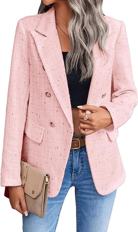 Women's Polyester Tweed Blazer With Fashion Casual Top Pockets