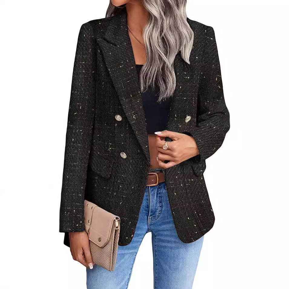 Women's Polyester Tweed Blazer With Fashion Casual Top Pockets