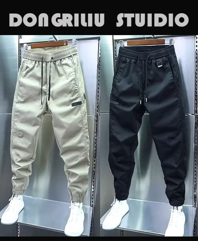 Voorjaar dunne casual broek voor mannen, effen kleur, trendy merk, Hong Kong stijl, slim fit broek.