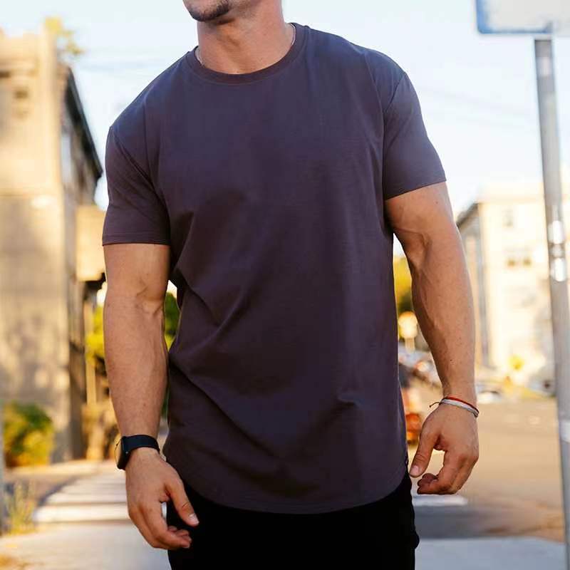 Slim Fit Muscle Round Hem Short Sleeve Popular Sports T-shirt