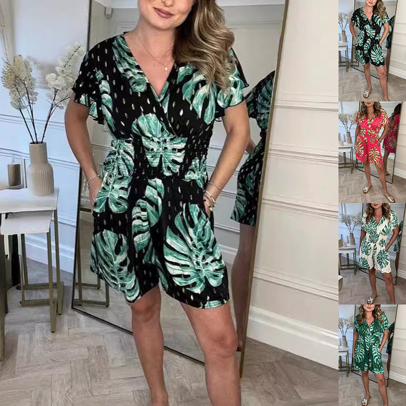 Leaf Print Summer Jumpsuit