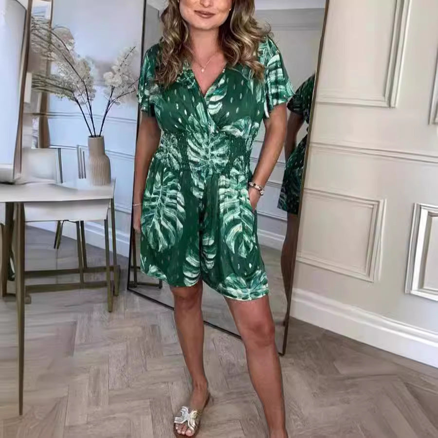 Leaf Print Summer Jumpsuit