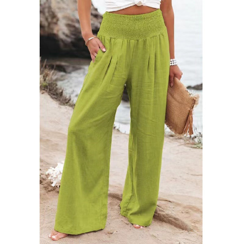 Women's Pants Casual Wide Leg Cotton Linen Loose Trousers