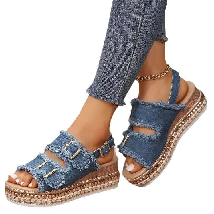 Retro Double Buckle Beach Sandals