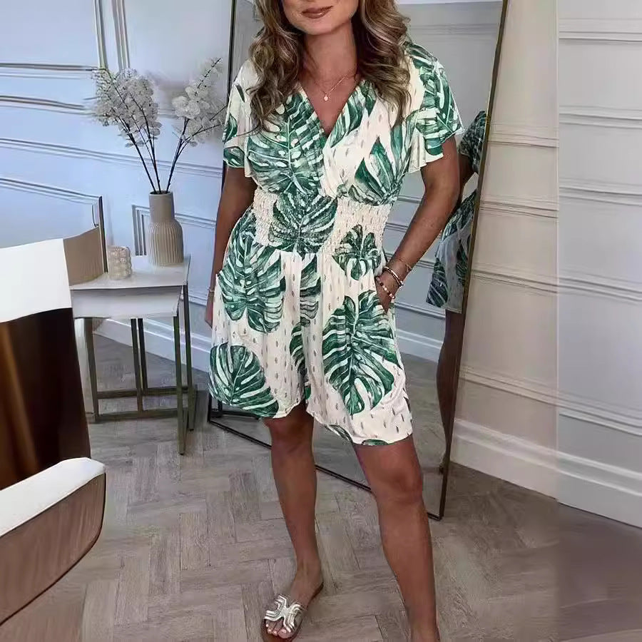 Leaf Print Summer Jumpsuit