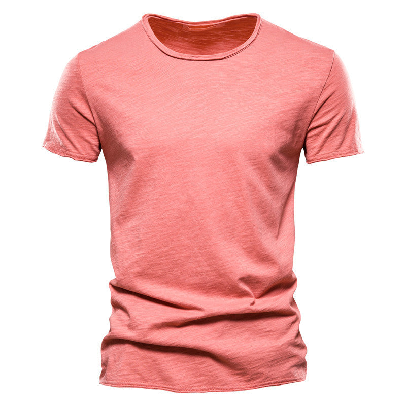 Heren Slim Fit Katoenen Effen Kleur Korte Mouwen T-shirt