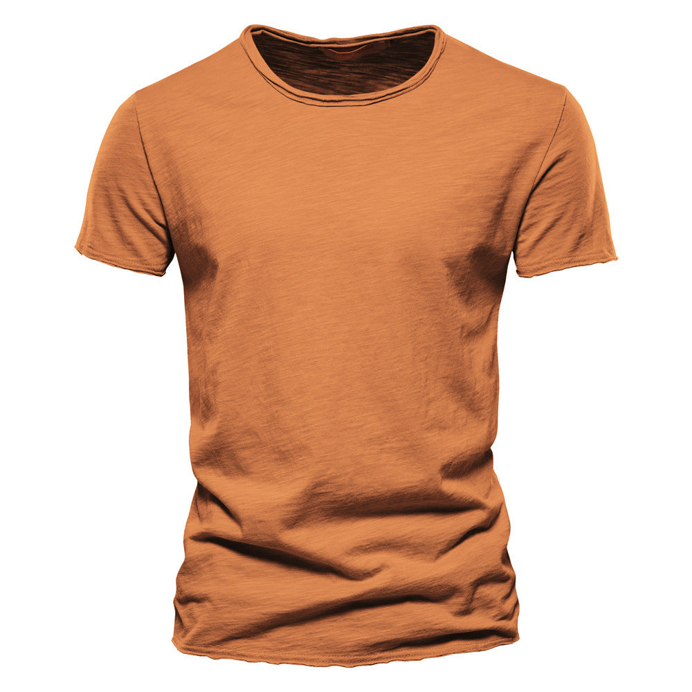 Heren Slim Fit Katoenen Effen Kleur Korte Mouwen T-shirt