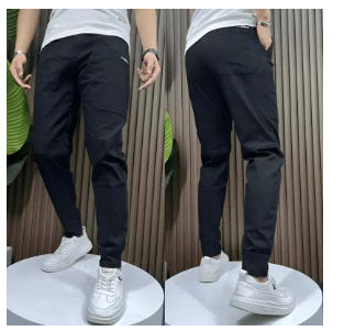 Men's Ice Silk Stitching Six-pocket Embroidery High Elastic Casual Pants