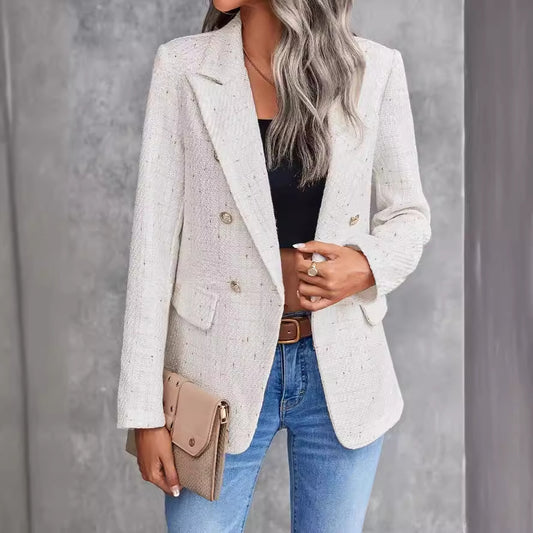 Double-Breasted Tweed Suit Jacket